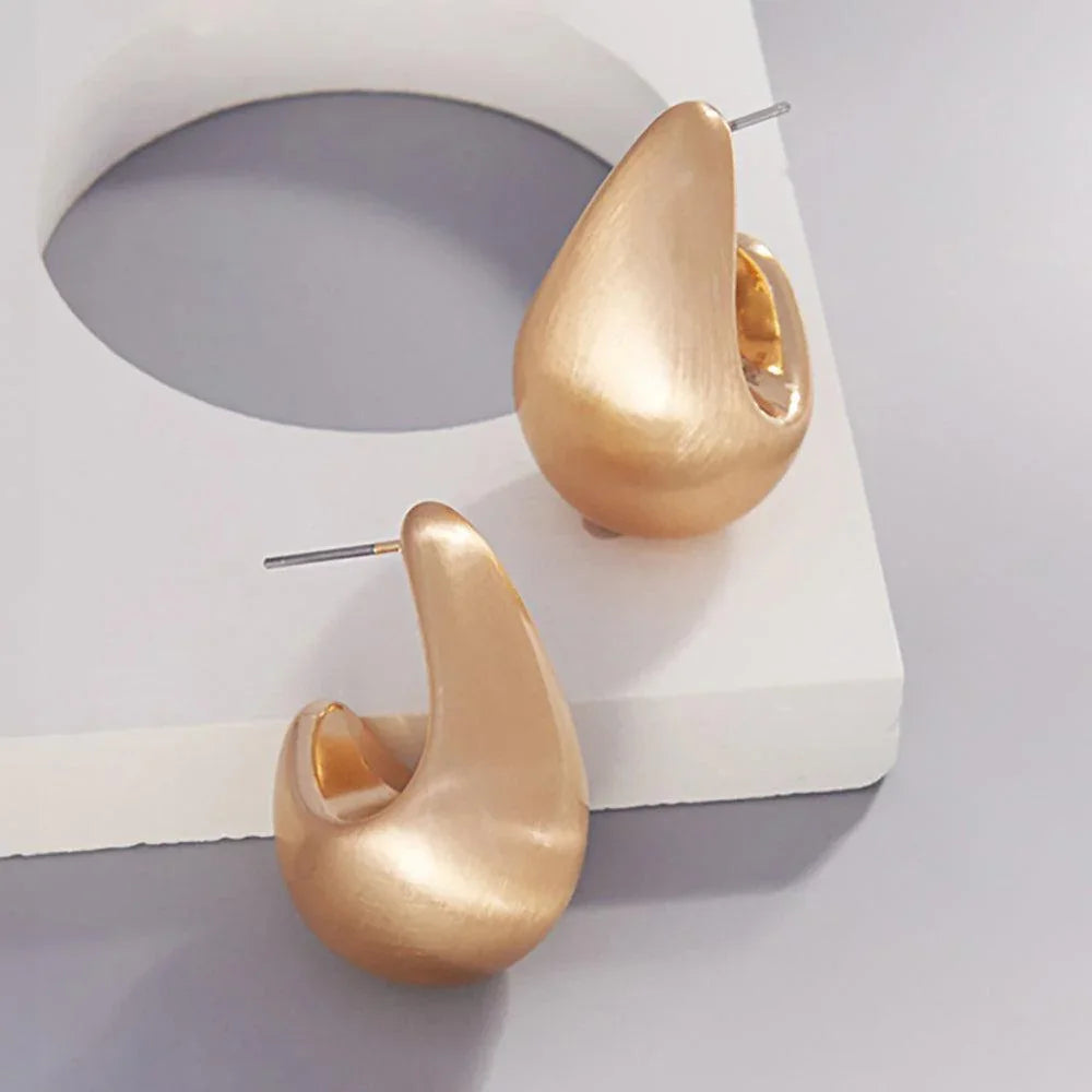 Gold Brushed Metal Teardrop Hoop Earrings - Jewelry Store by Erik Rayo