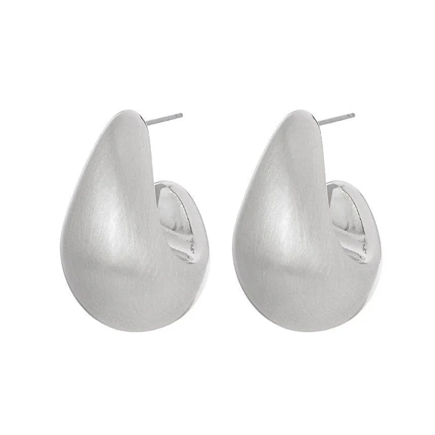 Silver Brushed Metal Teardrop Hoop Earrings - Jewelry Store by Erik Rayo