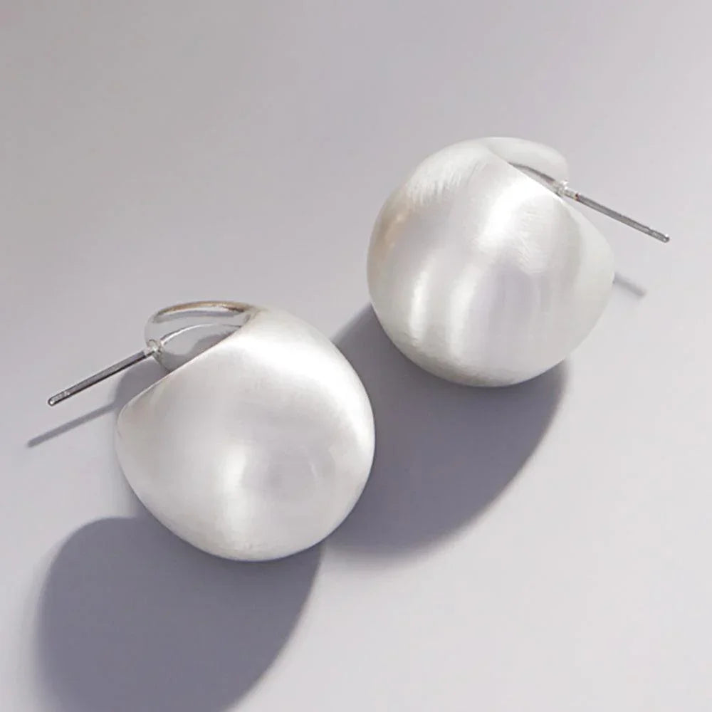 Silver Brushed Metal Teardrop Hoop Earrings - Jewelry Store by Erik Rayo