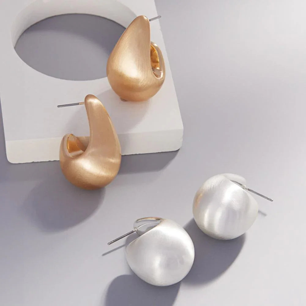 Silver Brushed Metal Teardrop Hoop Earrings - Jewelry Store by Erik Rayo