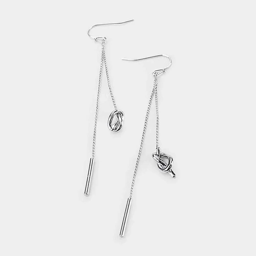 Brass Metal Knot Long Drop Earrings - Jewelry Store by Erik Rayo