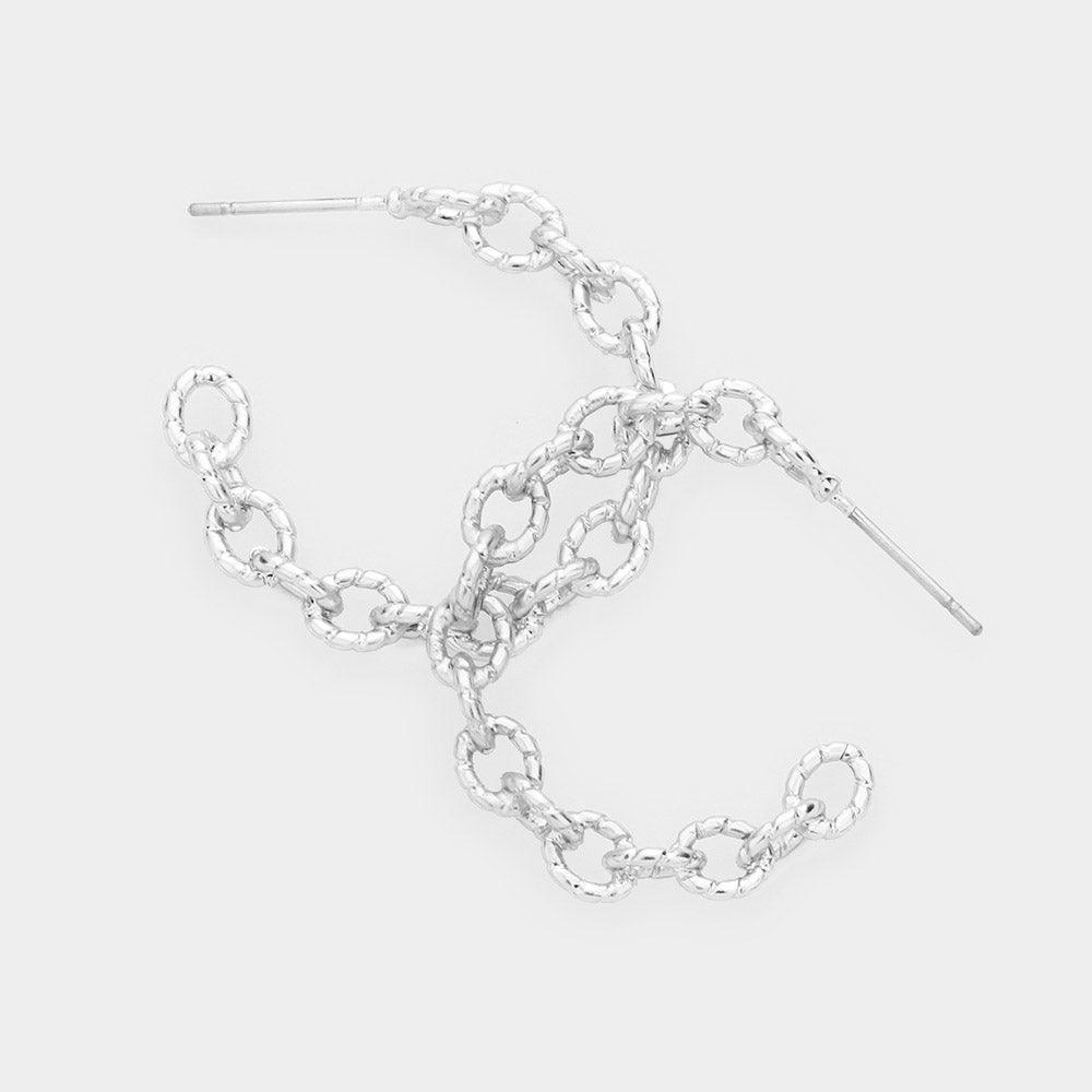 Rope Textured Chain Feel Hoop Earrings