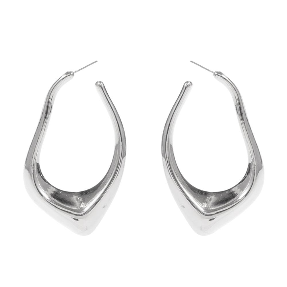 Silver Abstract Metal Hoop Earrings