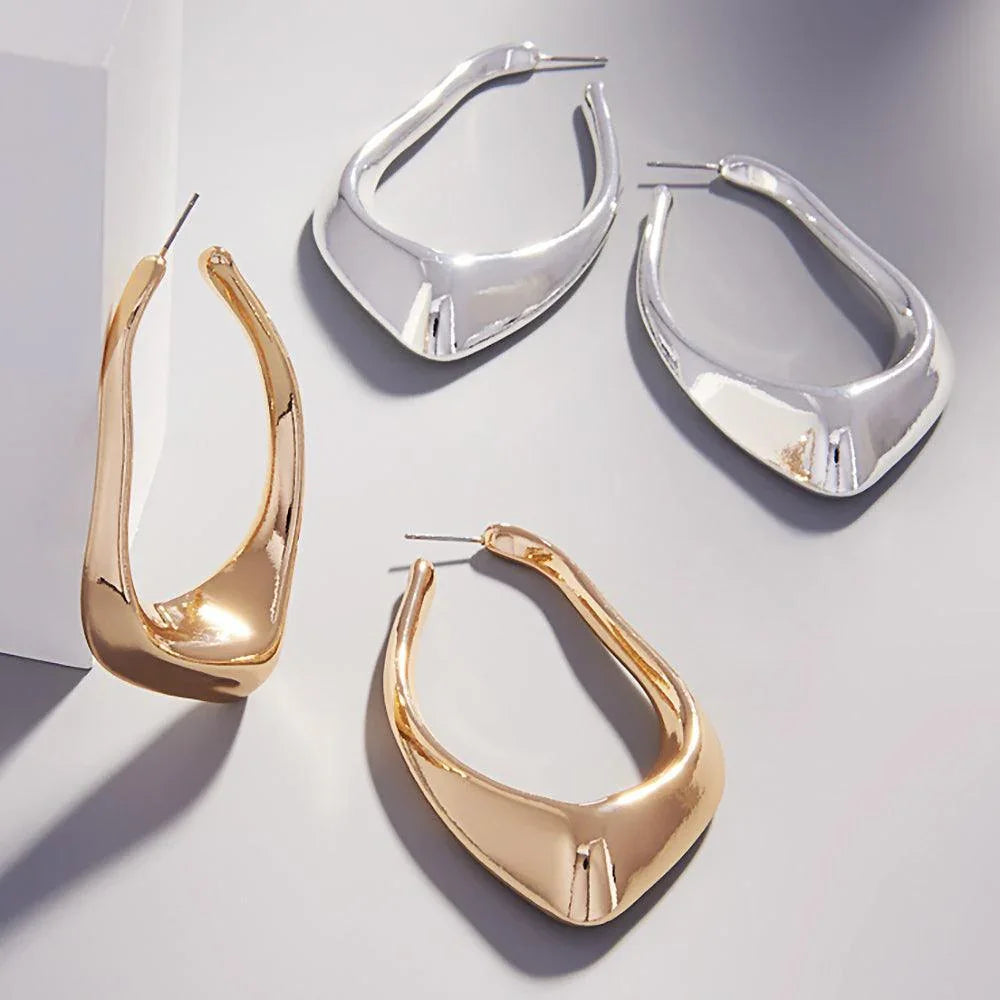 Silver Abstract Metal Hoop Earrings - Jewelry Store by Erik Rayo