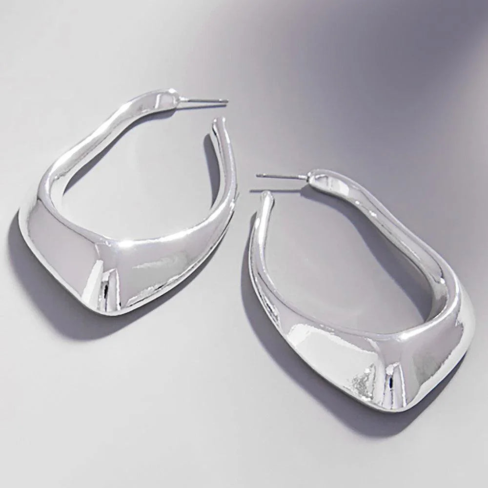 Silver Abstract Metal Hoop Earrings - Jewelry Store by Erik Rayo