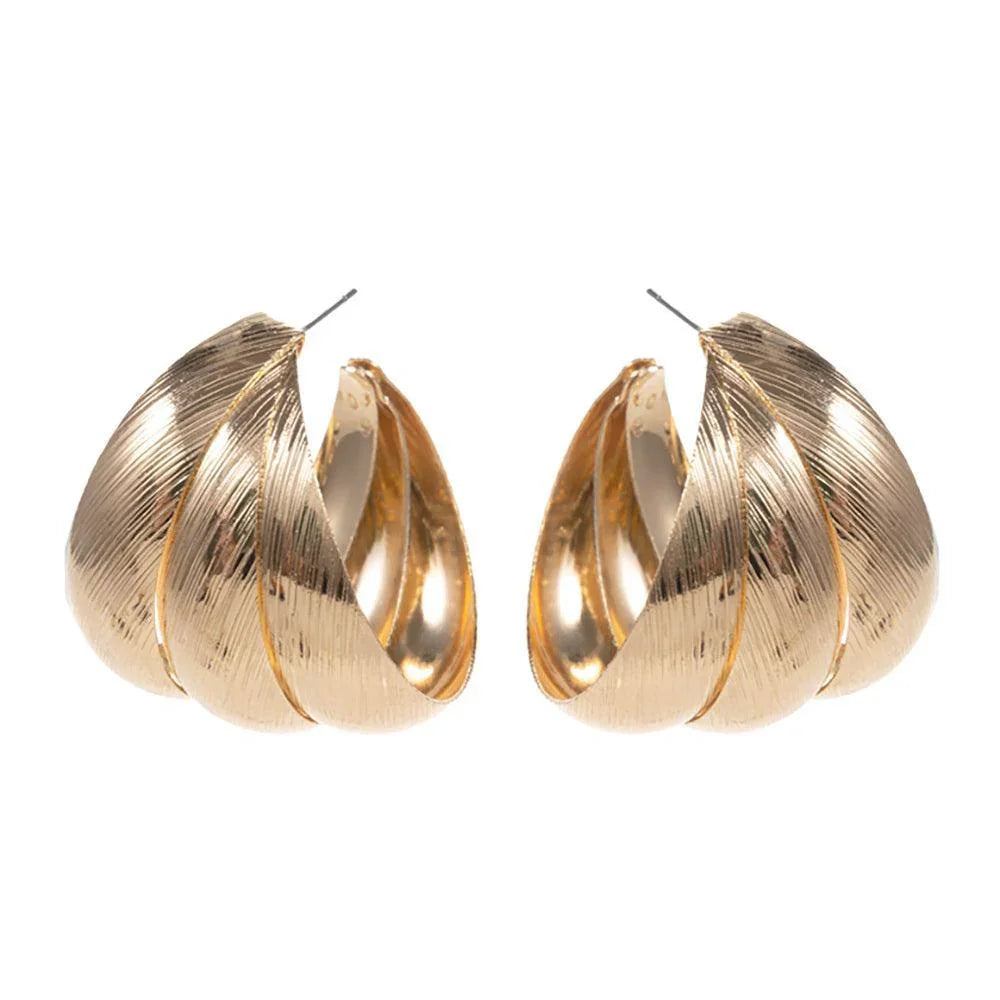 Gold Textured Metal Triple Hoop Earrings