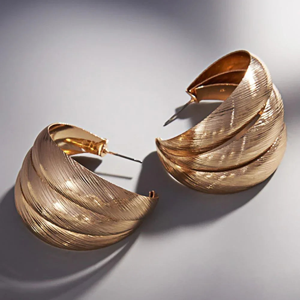 Gold Textured Metal Triple Hoop Earrings