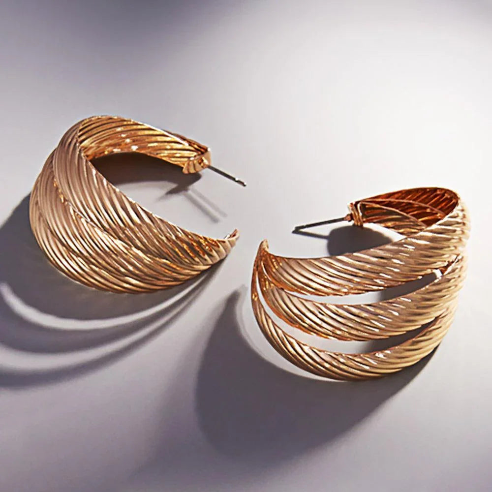 Gold Textured Metal Triple Hoop Earrings - Jewelry Store by Erik Rayo