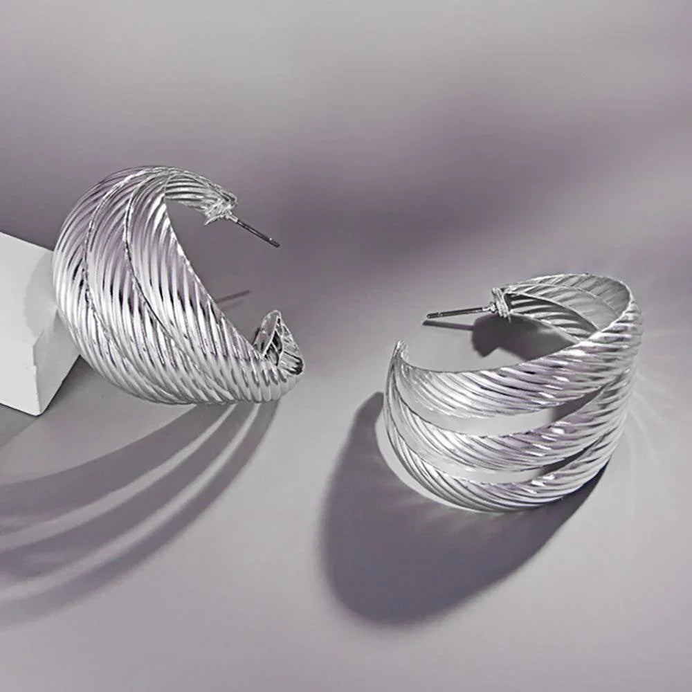 Silver Textured Metal Triple Hoop Earrings - Jewelry Store by Erik Rayo