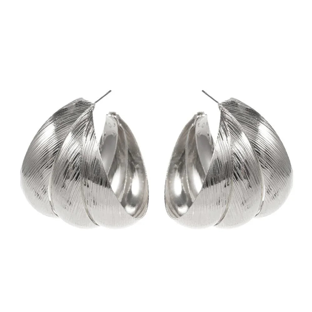 Silver Textured Metal Triple Hoop Earrings - Jewelry Store by Erik Rayo