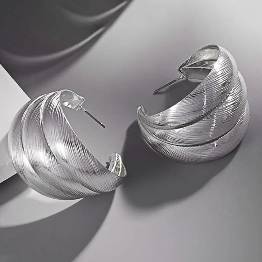 Silver Textured Metal Triple Hoop Earrings - Jewelry Store by Erik Rayo