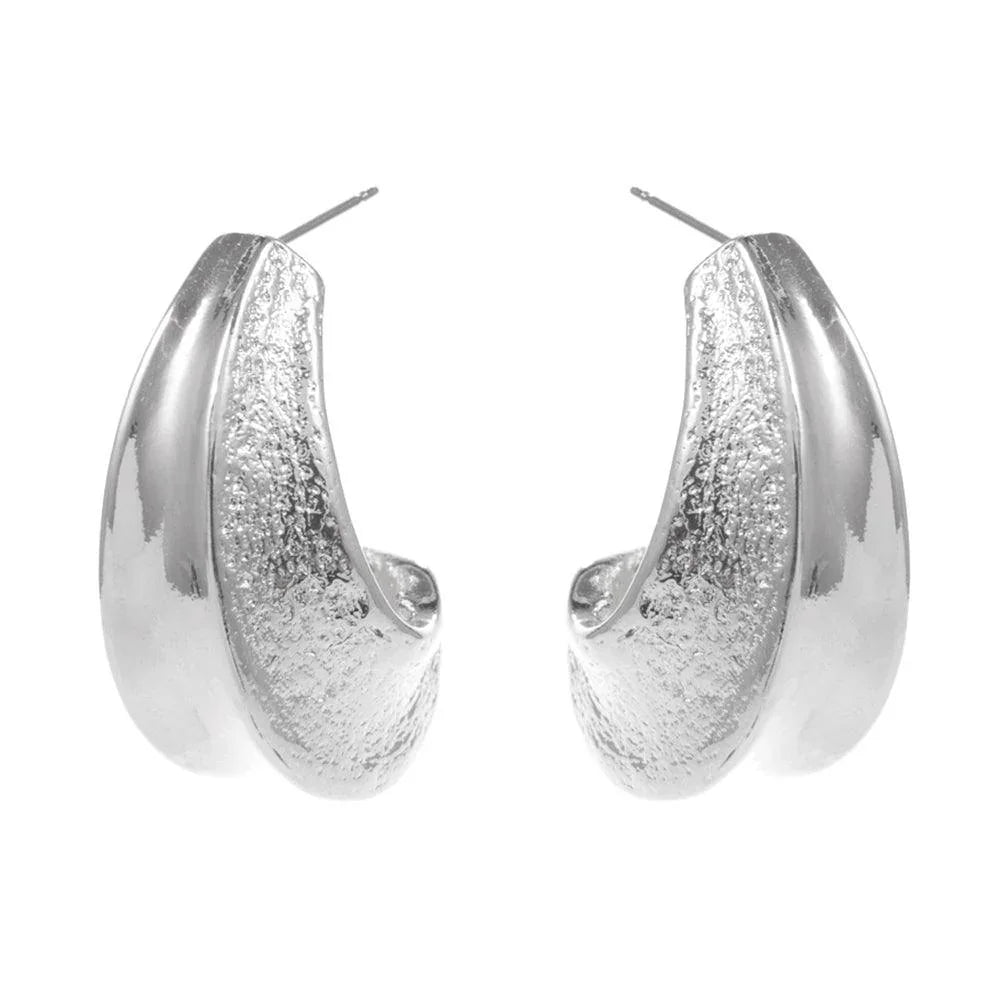 Silver Textured Metal Teardrop Hoop Earrings - Jewelry Store by Erik Rayo