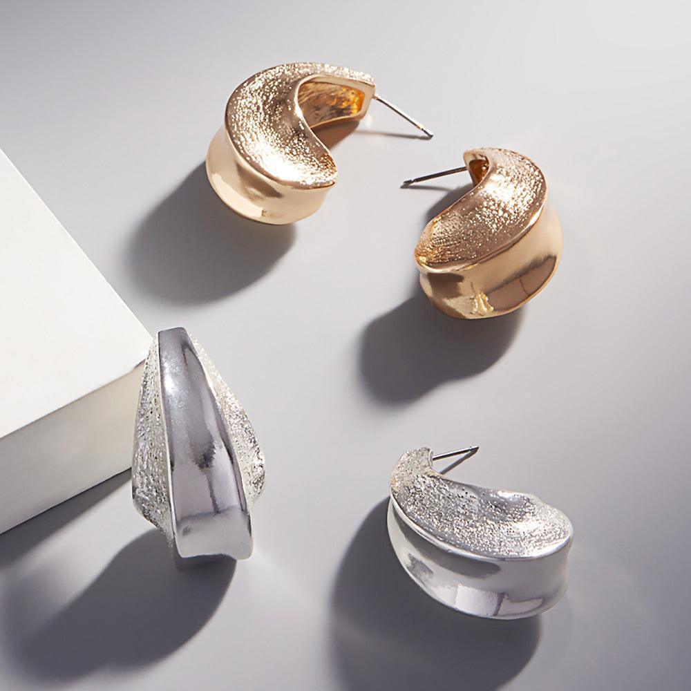 Silver Textured Metal Teardrop Hoop Earrings - Jewelry Store by Erik Rayo