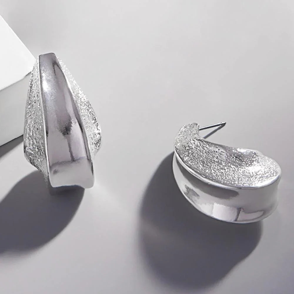 Silver Textured Metal Teardrop Hoop Earrings - Jewelry Store by Erik Rayo