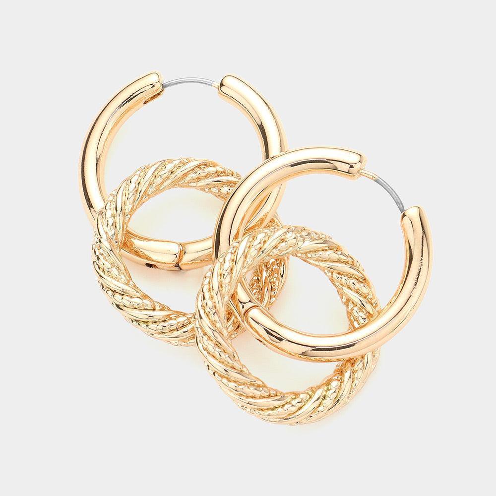 Gold Textured Metal O Ring Link Huggie Earrings - Jewelry Store by Erik Rayo