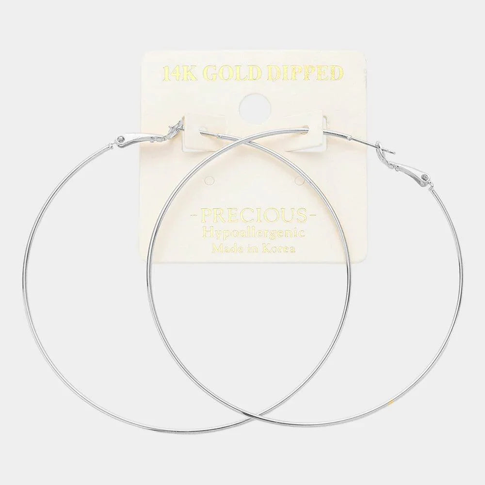 Gold 14K White Gold Dipped 2.75 Inch Metal Hoop Earrings - Jewelry Store by Erik Rayo