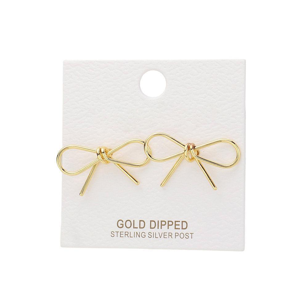 Silver Gold Dipped Metal Wire Bow Stud Earrings - Jewelry Store by Erik Rayo