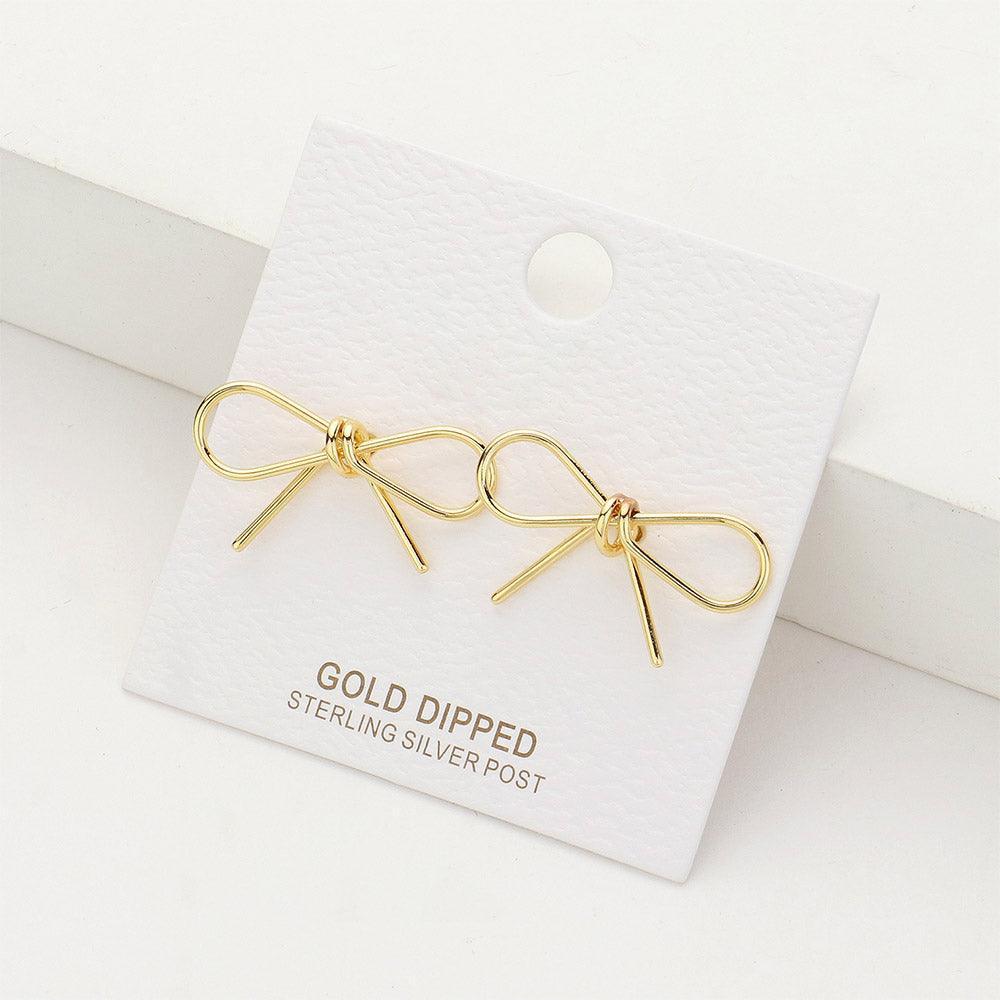 Silver Gold Dipped Metal Wire Bow Stud Earrings - Jewelry Store by Erik Rayo