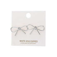 Load image into Gallery viewer, Silver White Gold Dipped Metal Wire Bow Stud Earrings
