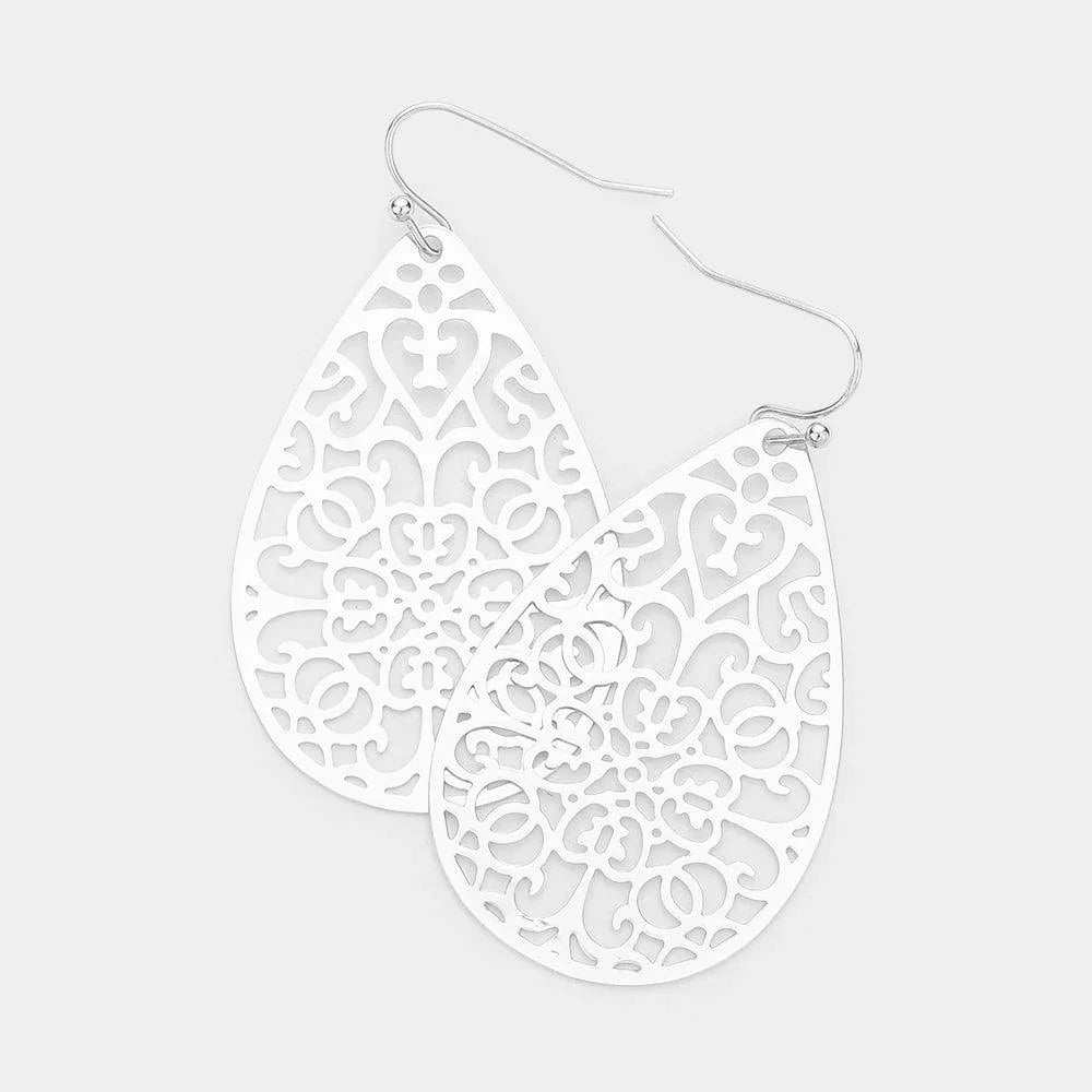 Filigree Metal Teardrop Dangle Earrings - Jewelry Store by Erik Rayo