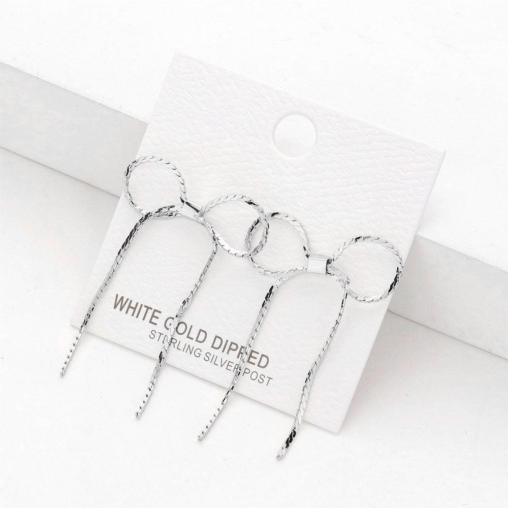 Silver White Gold Dipped Metal Bow Earrings