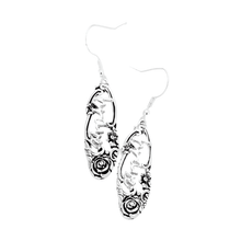 Load image into Gallery viewer, Silver &quot;Brave&quot; Antique Floral Metal Dangle Earrings
