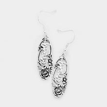Load image into Gallery viewer, Silver &quot;Brave&quot; Antique Floral Metal Dangle Earrings
