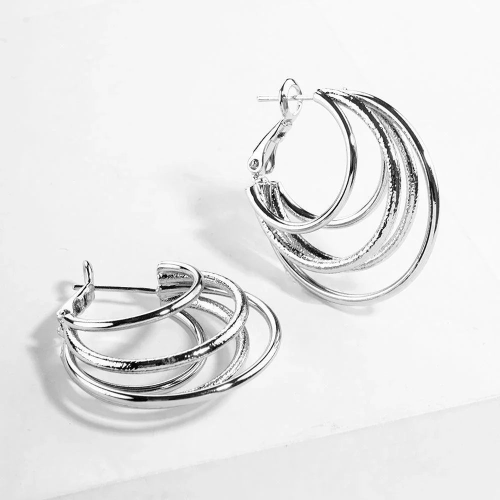 Silver White Gold Dipped Split 3D Metal Hoop Earrings - Jewelry Store by Erik Rayo