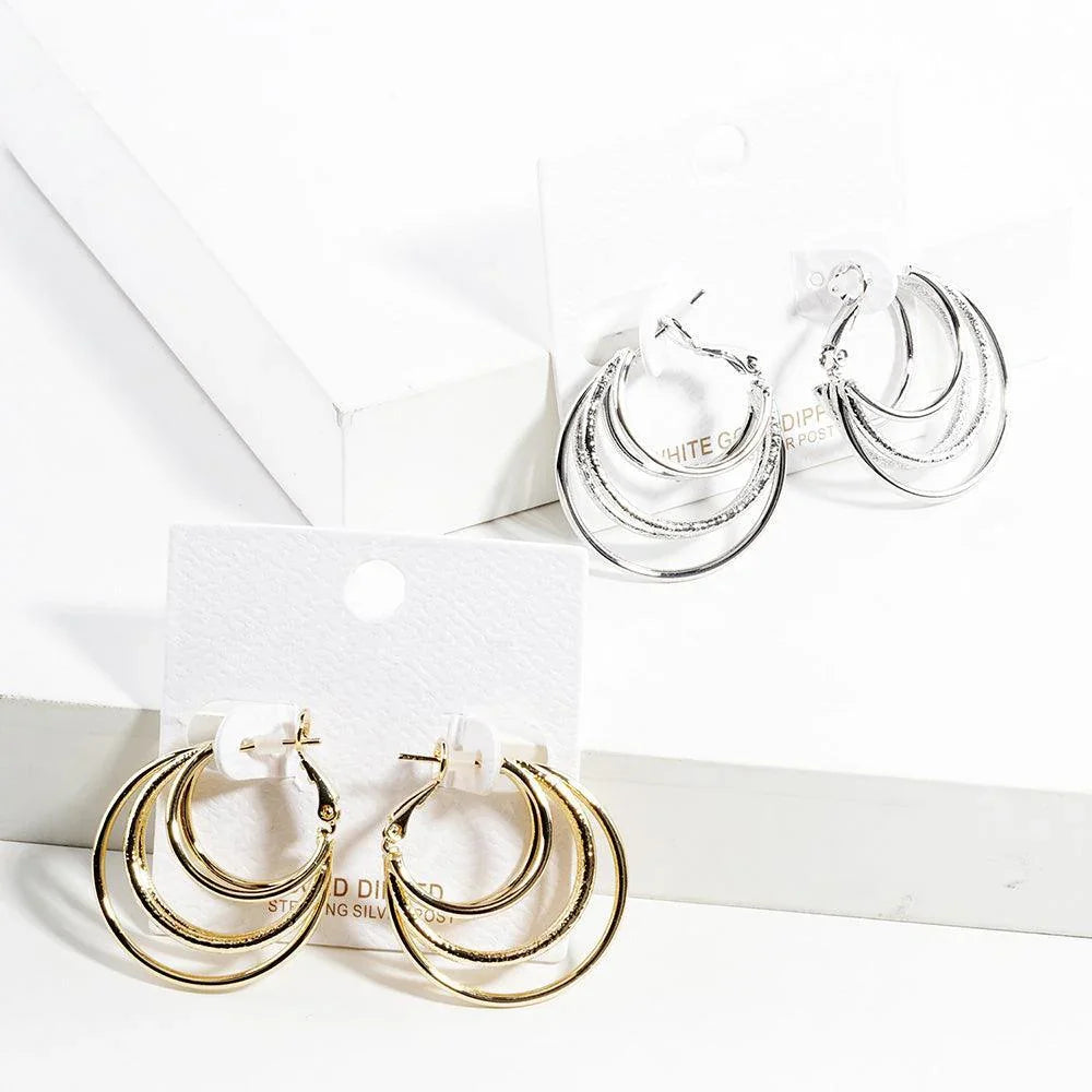 Silver White Gold Dipped Split 3D Metal Hoop Earrings - Jewelry Store by Erik Rayo