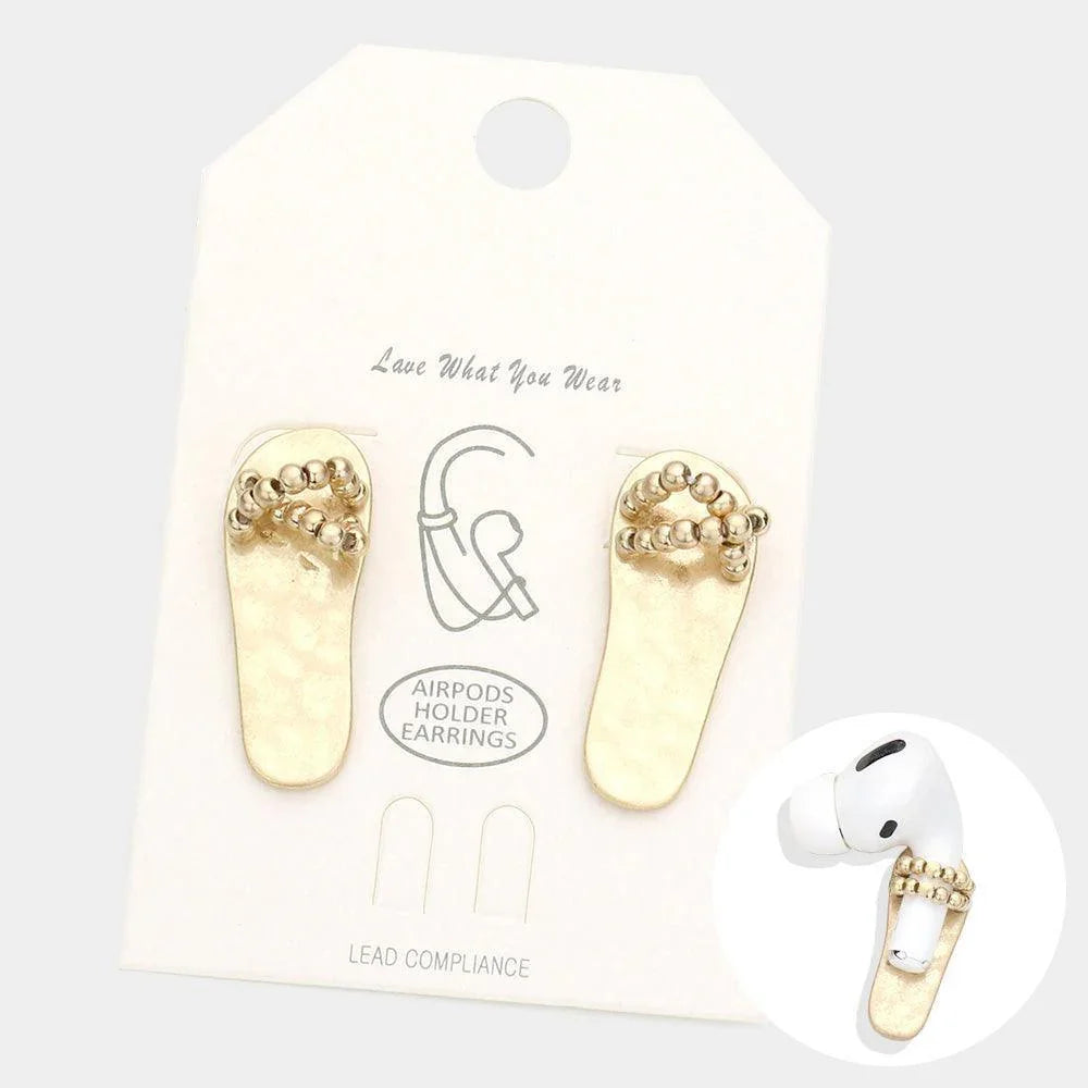 Gold Metal Flip Flop Anti Lost Airpods Holder Earrings - Jewelry Store by Erik Rayo