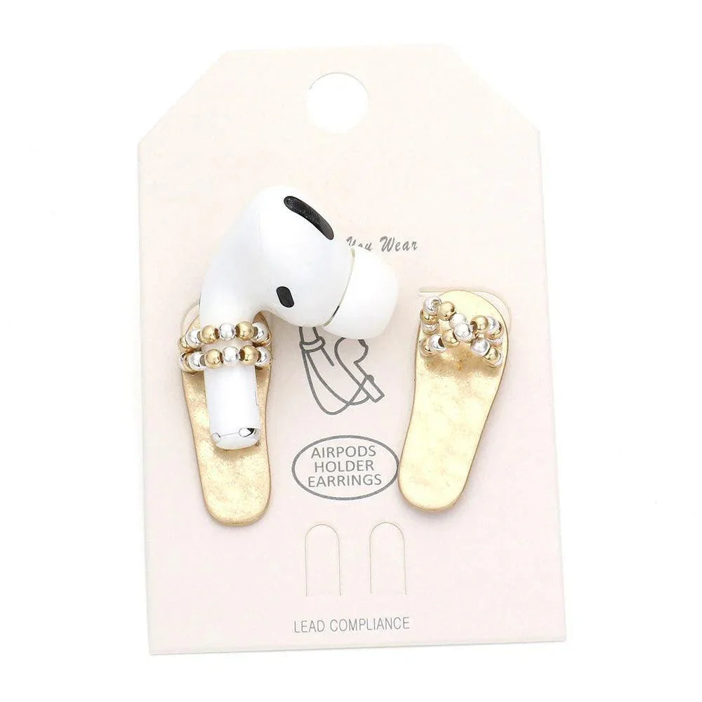 Gold Metal Flip Flop Anti Lost Airpods Holder Earrings - Jewelry Store by Erik Rayo