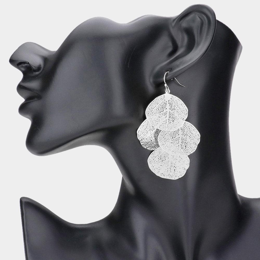 Silver Metal Leaf Cluster Earrings - Jewelry Store by Erik Rayo
