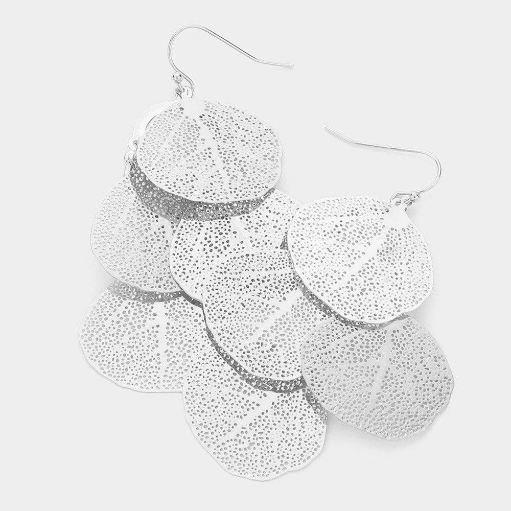 Silver Metal Leaf Cluster Earrings - Jewelry Store by Erik Rayo