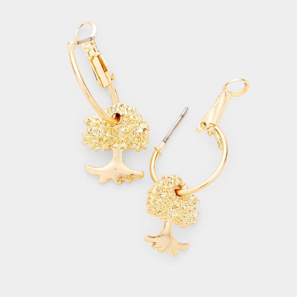 Gold Metal Hoop Tree Dangle Earrings - Jewelry Store by Erik Rayo