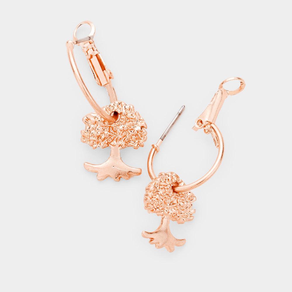 Rose Gold Metal Hoop Tree Dangle Earrings