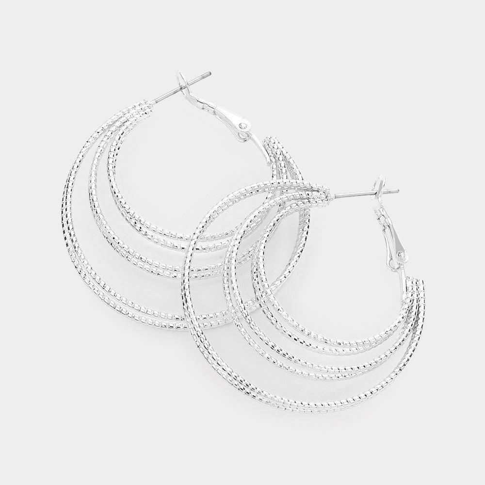 Silver Split Metal Hoop Earrings