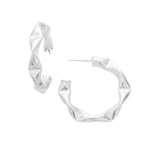 Load image into Gallery viewer, Silver 
Brass Metal Abstract Banded Hoop Earrings
