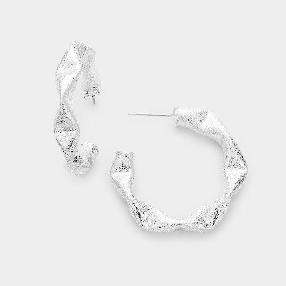 Silver 
Brass Metal Abstract Banded Hoop Earrings - Jewelry Store by Erik Rayo