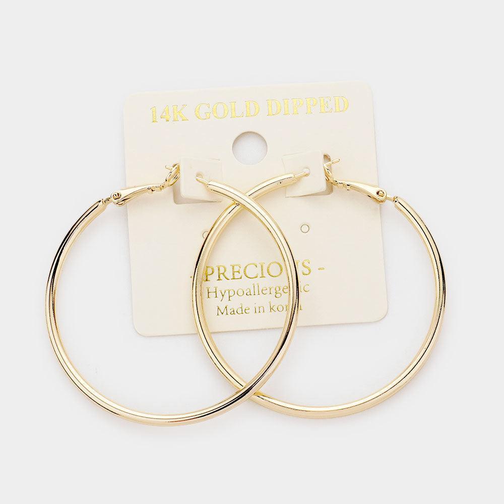 Gold 14K Gold Dipped 1.8 Inch Hypoallergenic Hoop Earrings - Jewelry Store by Erik Rayo