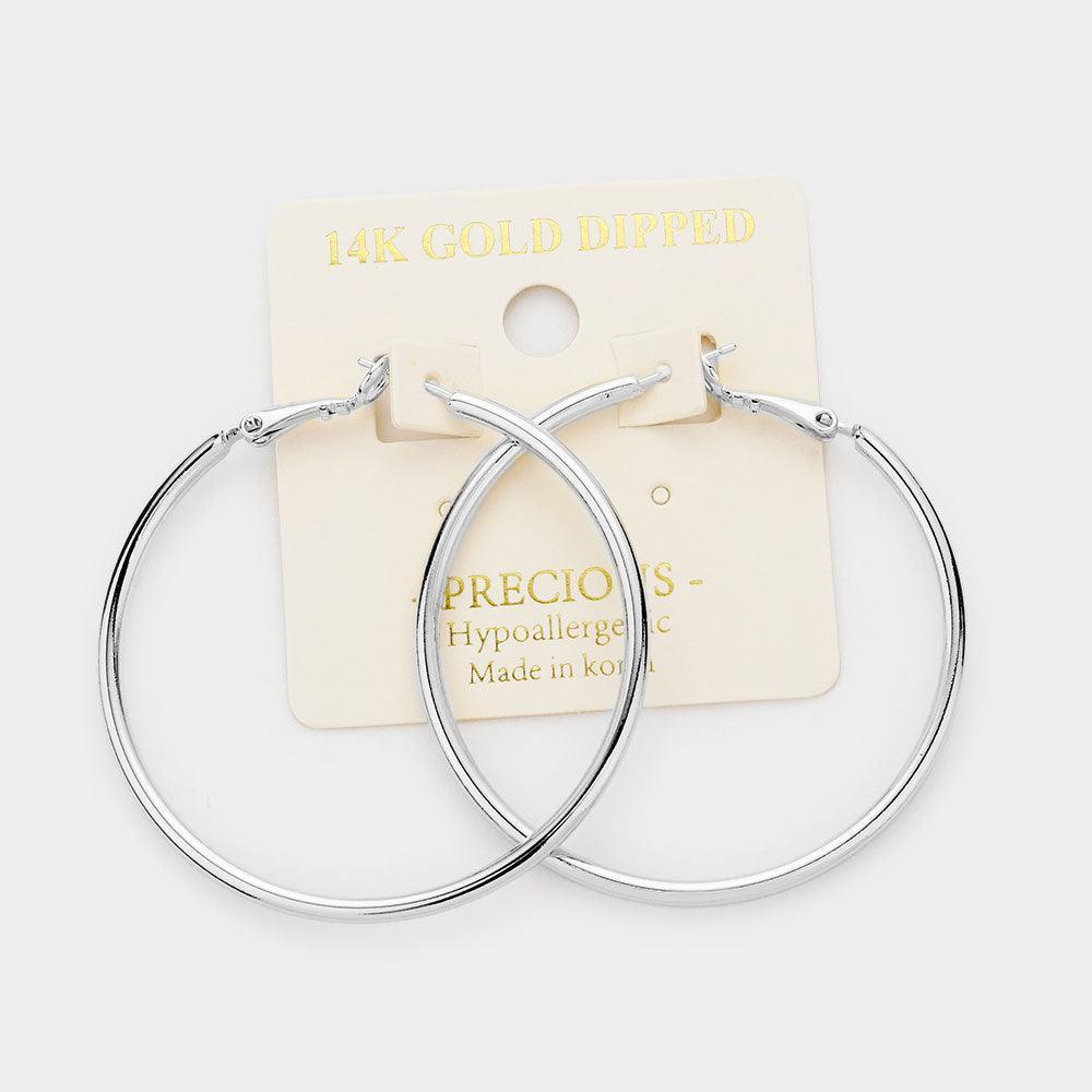 Gold 14K White Gold Dipped 1.8 Inch Hypoallergenic Hoop Earrings - Jewelry Store by Erik Rayo