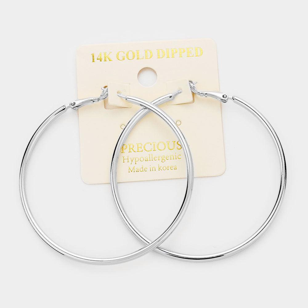 Gold 14K White Gold Dipped 2.25 Inch Hypoallergenic Hoop Earrings - Jewelry Store by Erik Rayo