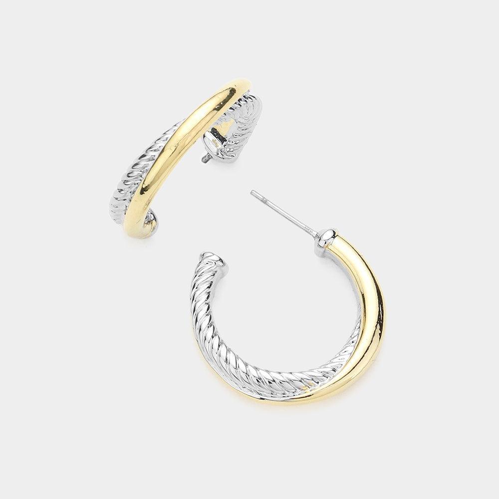Two Tone Crisscross Metal Hoop Earrings - Jewelry Store by Erik Rayo