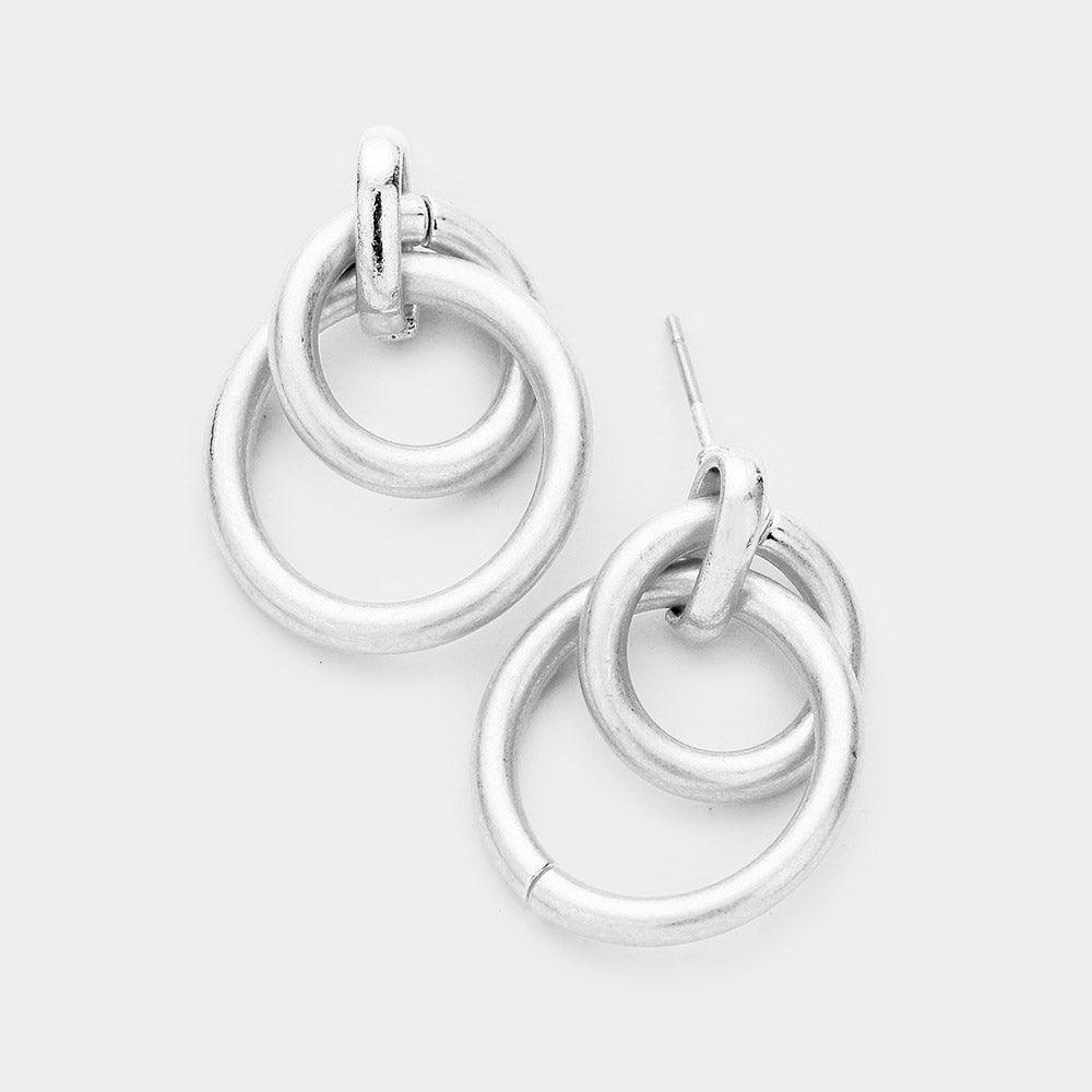 Silver Open Circle Matte Metals Knot Dangle Earrings - Jewelry Store by Erik Rayo