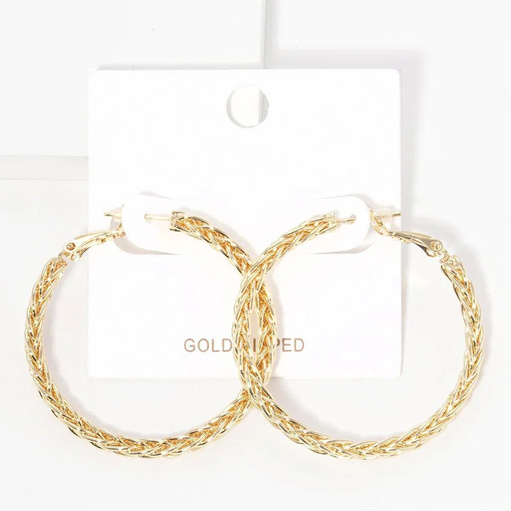 Gold Gold Dipped Braided Metal Hoop Earrings - Jewelry Store by Erik Rayo