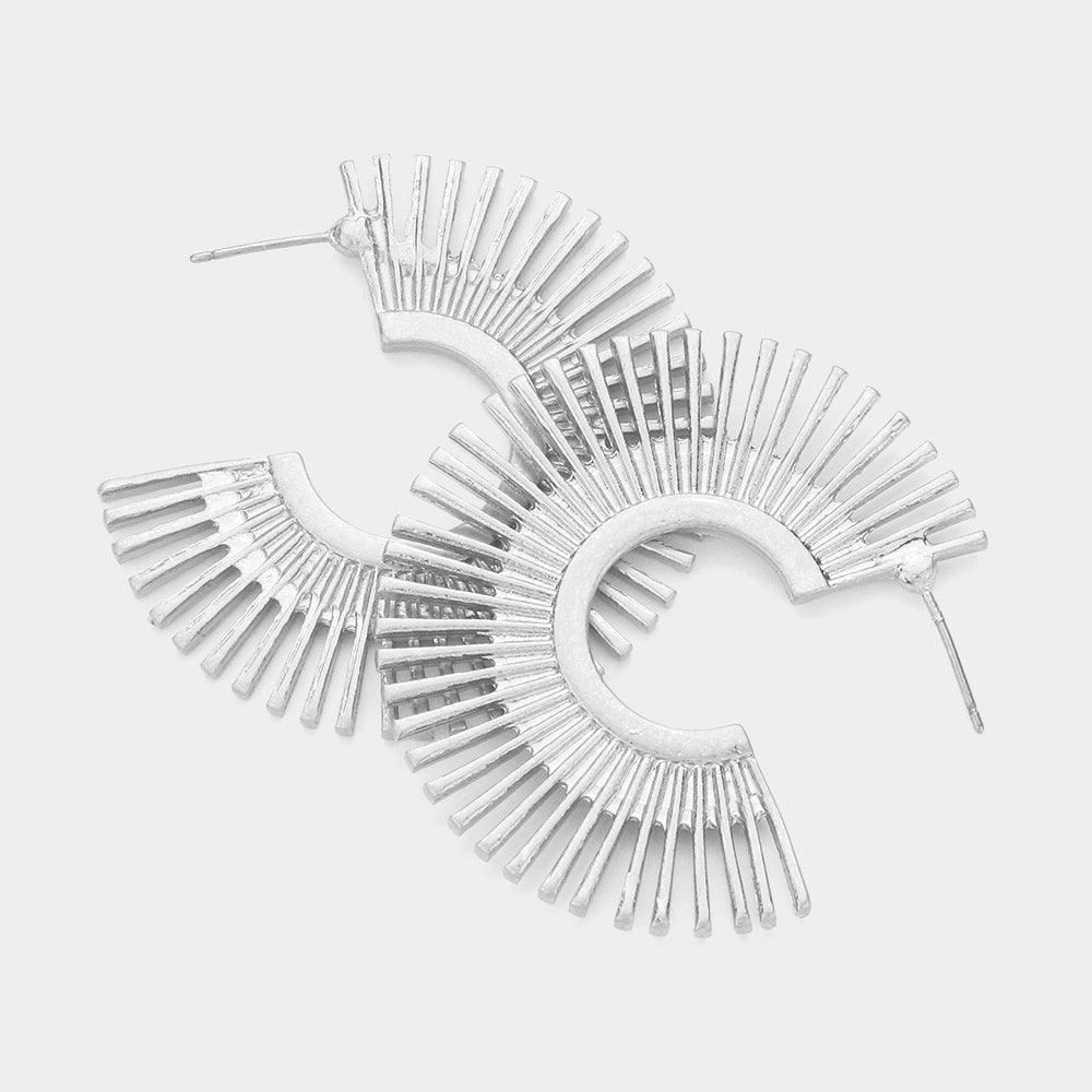 Silver Sunburst Metal Hoop Earrings - Jewelry Store by Erik Rayo