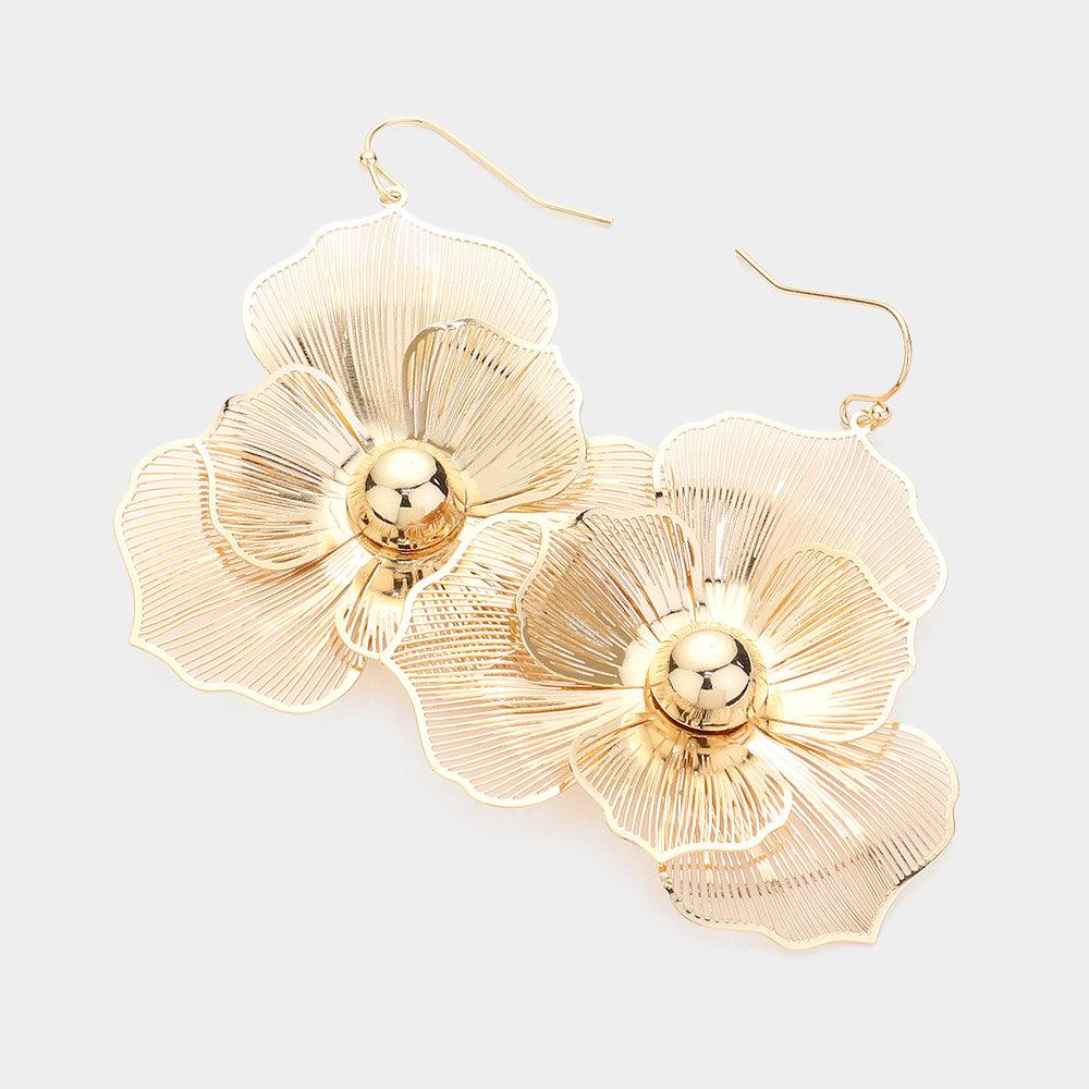 Gold Metal Flower Dangle Earrings