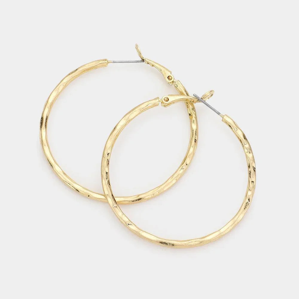 Gold Hammered Metal Hoop Earrings - Jewelry Store by Erik Rayo