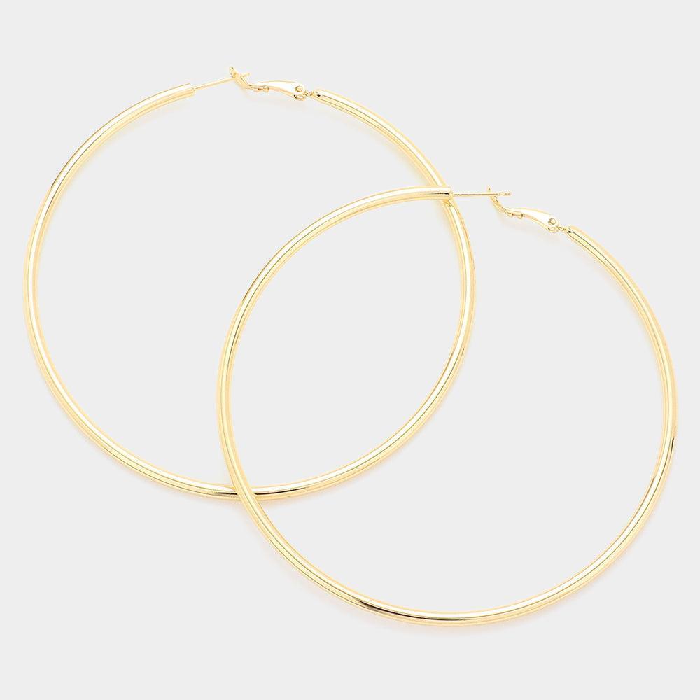 Gold 3.25 Inch Brass Metal Hoop Earrings - Jewelry Store by Erik Rayo