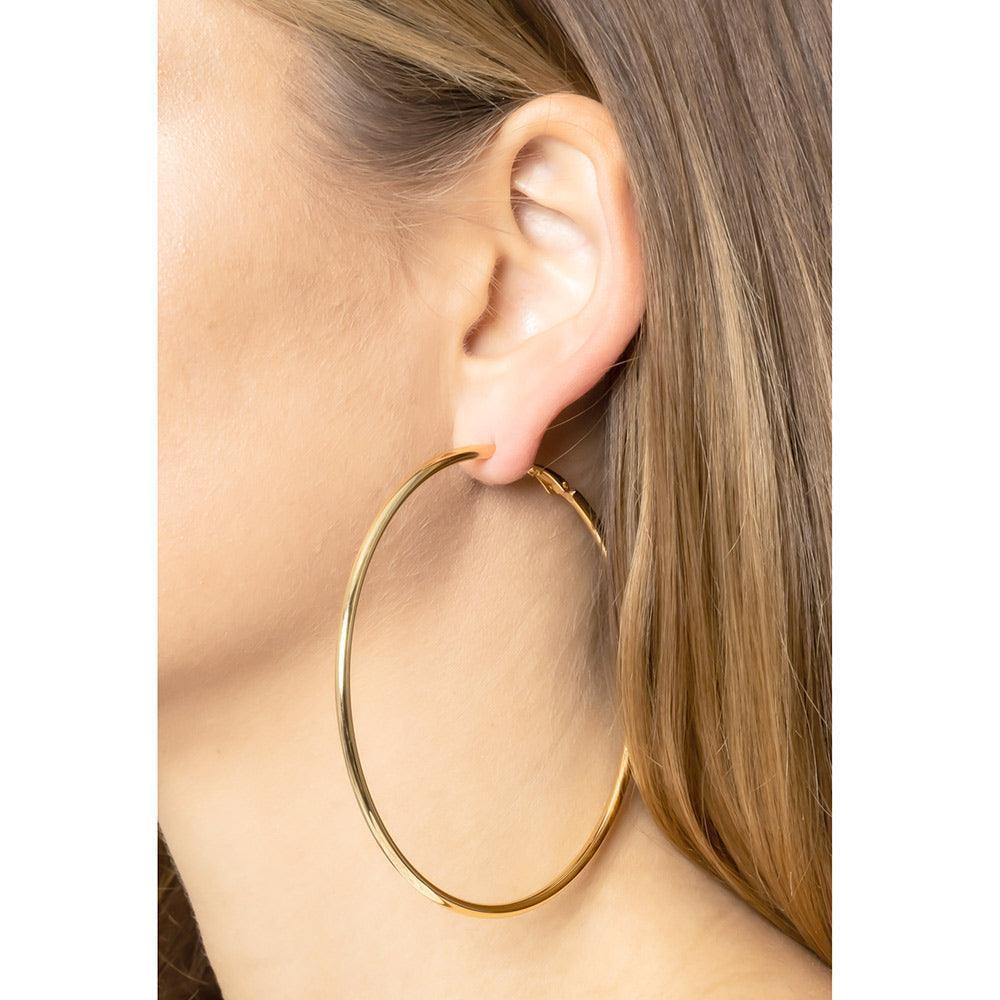 Gold 3.25 Inch Brass Metal Hoop Earrings - Jewelry Store by Erik Rayo
