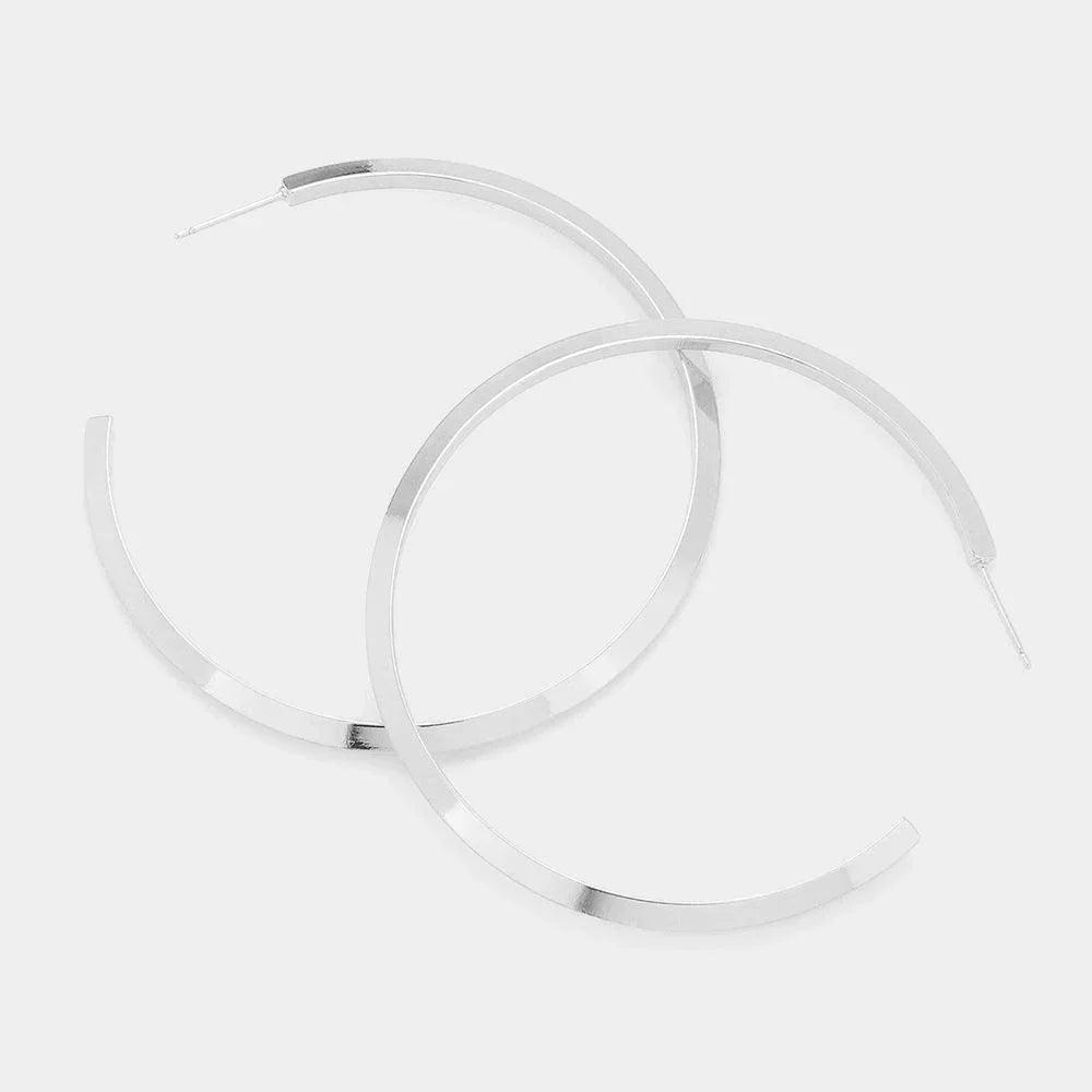 Silver 2.3 Inch Brass Metal Hoop Earrings - Jewelry Store by Erik Rayo